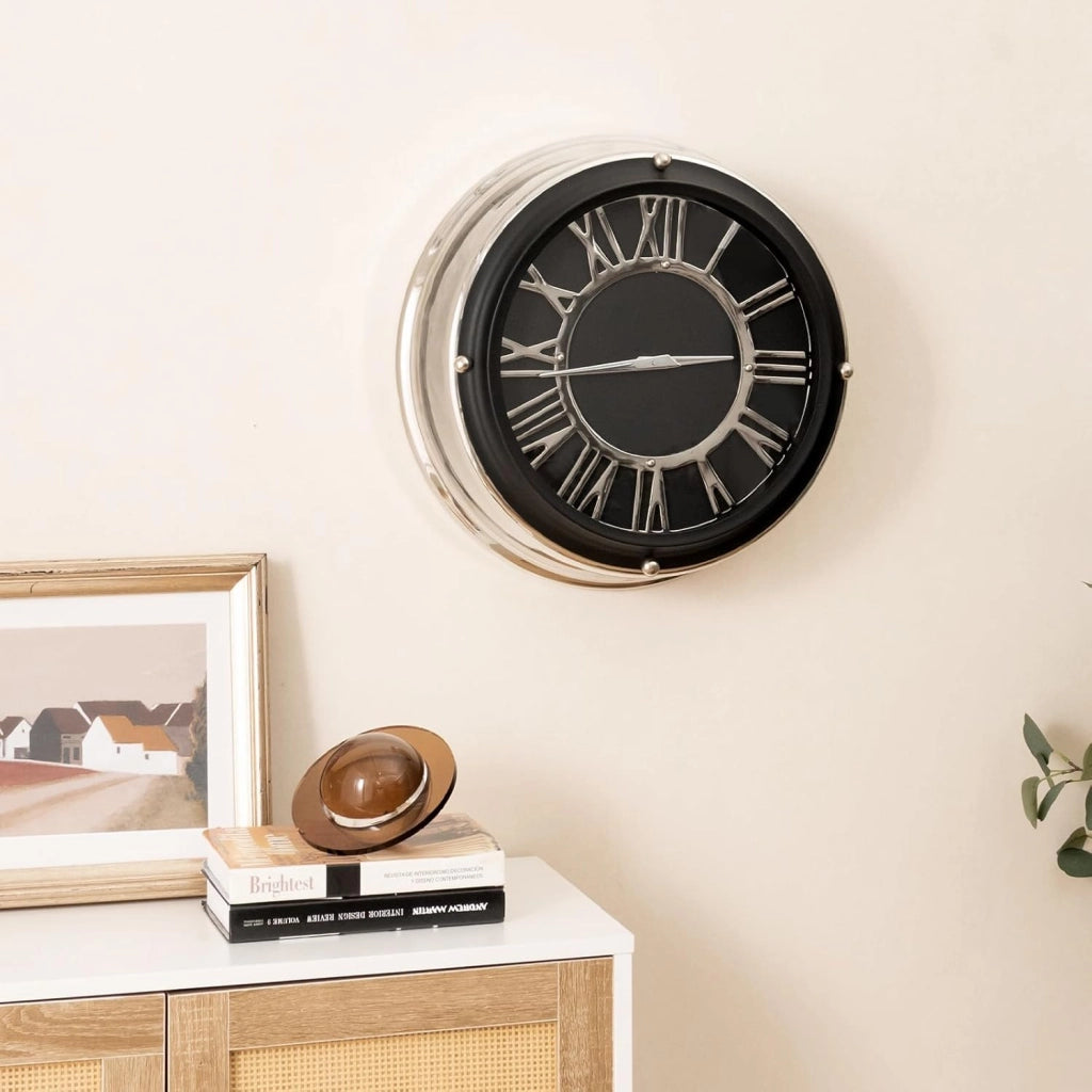 Orologio da Parete 34,5 cm, Orologio Silenzioso con Numeri Romani, Copertura in Vetro, Orologio Moderno Decorativo per Soggiorno Camera da Letto Ufficio (Stile 2 S)