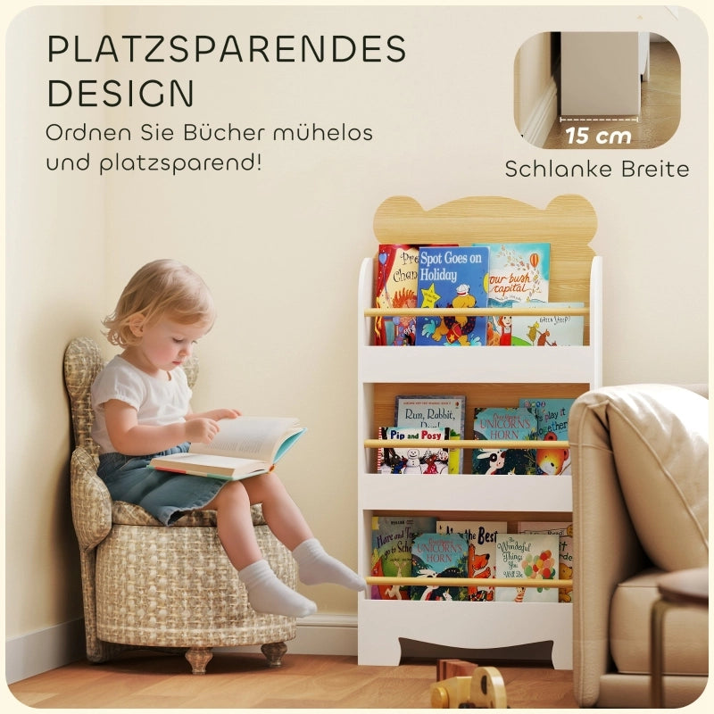Libreria per bambini con 3 ripiani, scaffale portaoggetti in legno, scaffale per giocattoli e libri, scaffale autoportante per camerette e sale