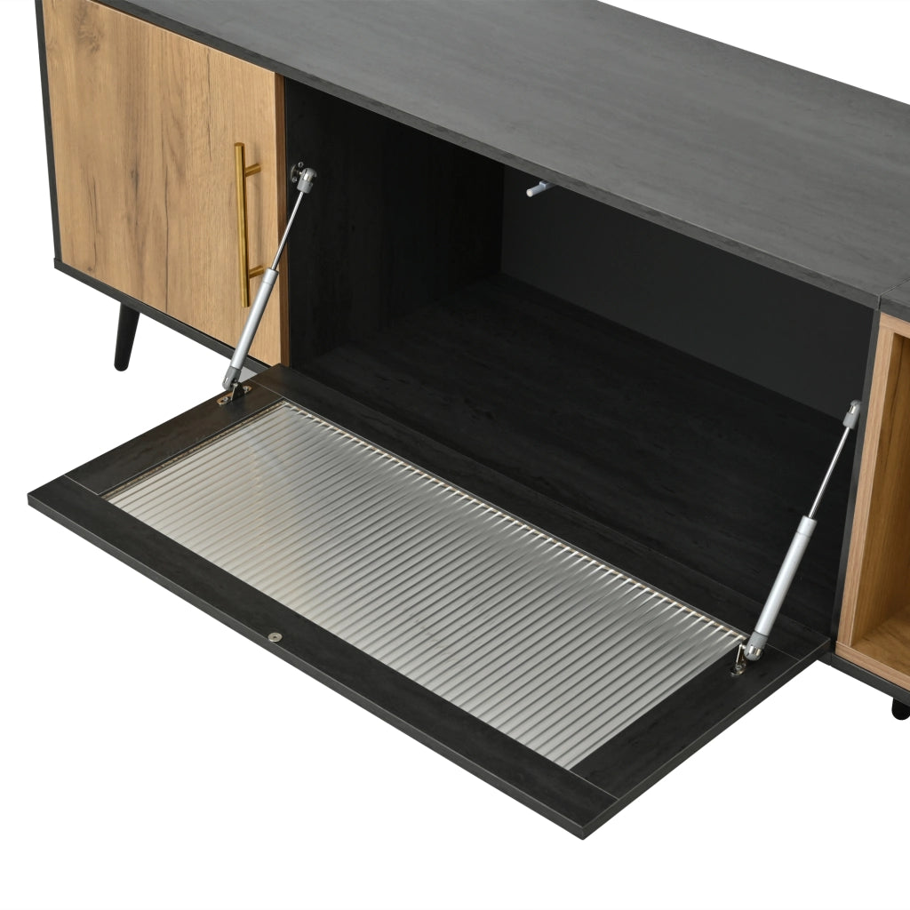 OKWISH Mobile TV con 3 Ante e 1 Vano Aperto, Passacavi, per Soggiorno, MDF, Grigio, 200 × 40 × 55.5 cm
