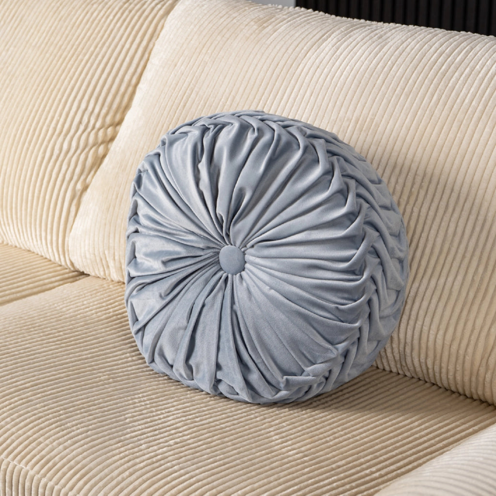 Cuscino Rotondo Zucca Effetto Velluto Circolari Per Divano Decorativo Letto 40 Cm  Azzurro