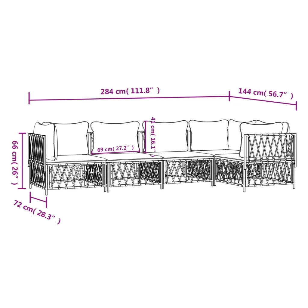 Set Salotto da Giardino 5 pz con Cuscini in Acciaio Bianco