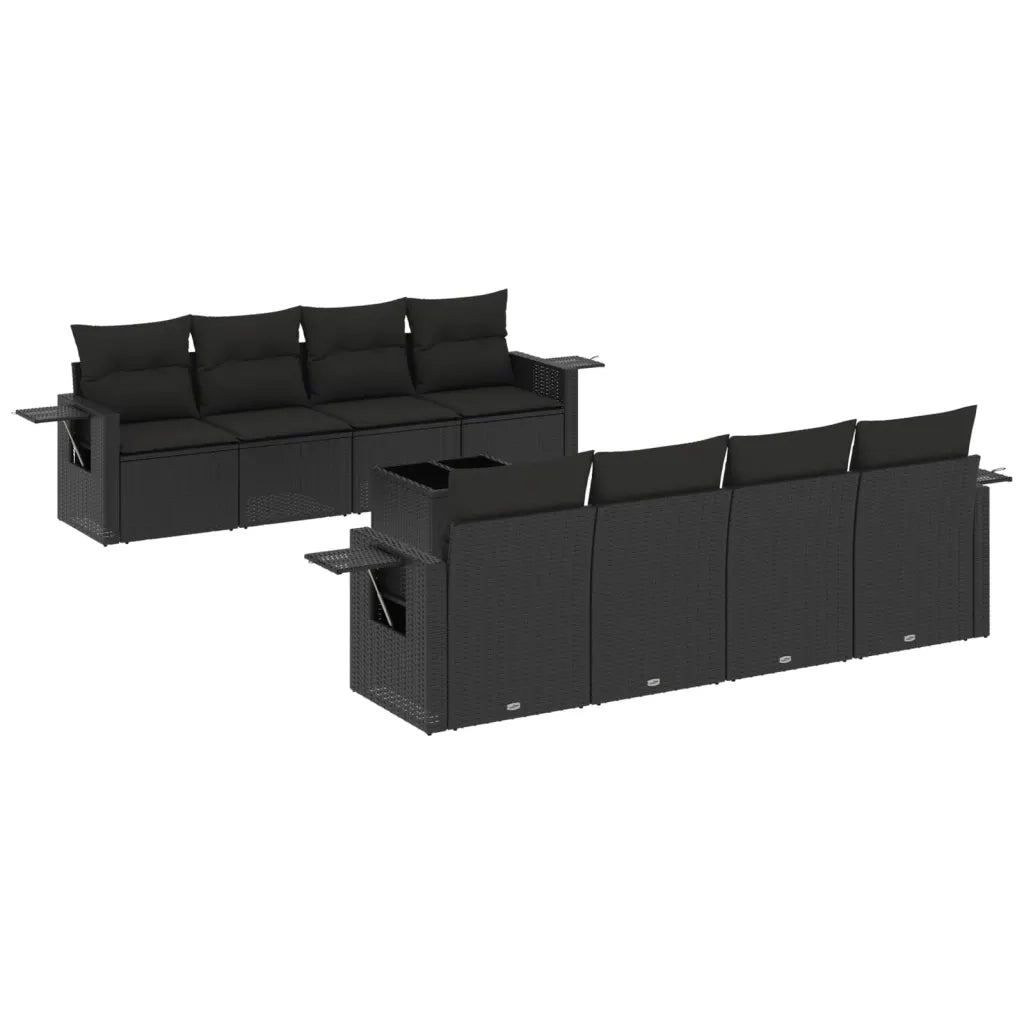 Set Divani da Giardino 9 pz con Cuscini Nero in Polyrattan 3219944