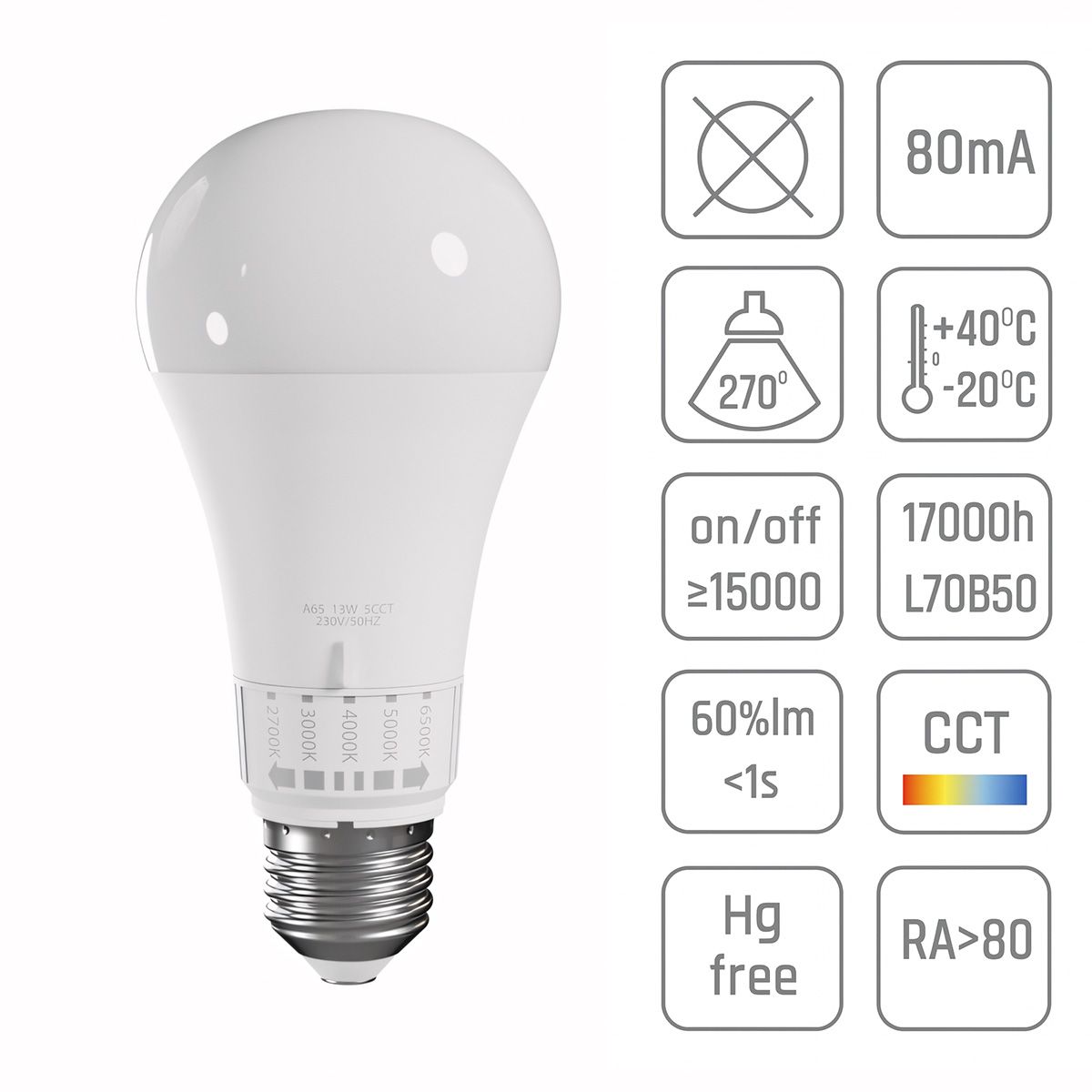 Lampadina Led 5 Tonalità Di Luce Gls E27 230v 10w 5cct