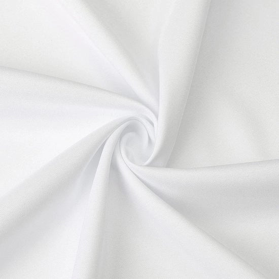 Tavolo con tovaglia in tessuto poliester, rettangolare, 150 x 300 cm, bianco, uniforme.