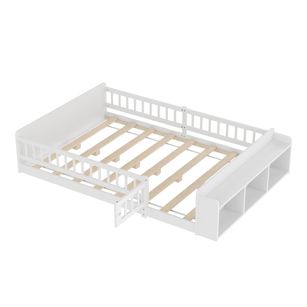 Letto bambino-Xylo-90x200 cm-legno, contenitore aperto, ripiani, struttura apribile, bianco