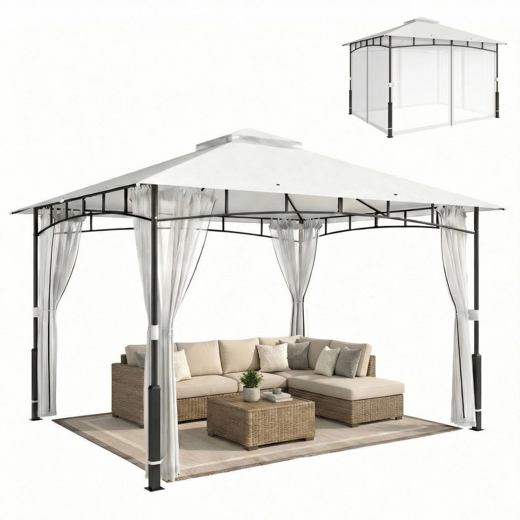Gazebo da giardino 3x3.6 m ¨C zephmum ¨C Nero, Doppio tetto, Rete zanzariera