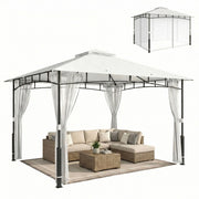 Gazebo da giardino 3x3.6 m ¨C zephmum ¨C Nero, Doppio tetto, Rete zanzariera