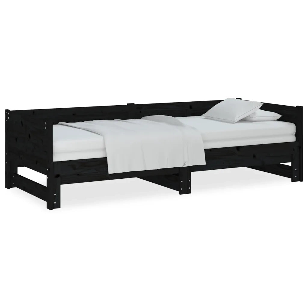 Dormeuse Estraibile Nera in Legno Massello di Pino 2x(90x200)cm 820256