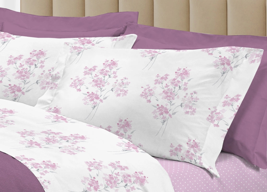 Completo Lenzuola Letto 100% Cotone Made Italy 3027 Disegno Primavera - Singolo - Rosa
