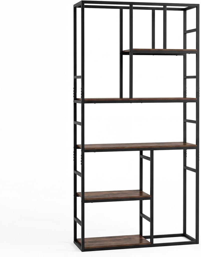 Libreria Scaffale, Libreria Verticale a 5 Ripiani con Mensola Aperta e Struttura Metallica, 90 x 30 x 180 cm, Organizzatore Indipendente per Soggiorno, Ufficio e Camera da Letto