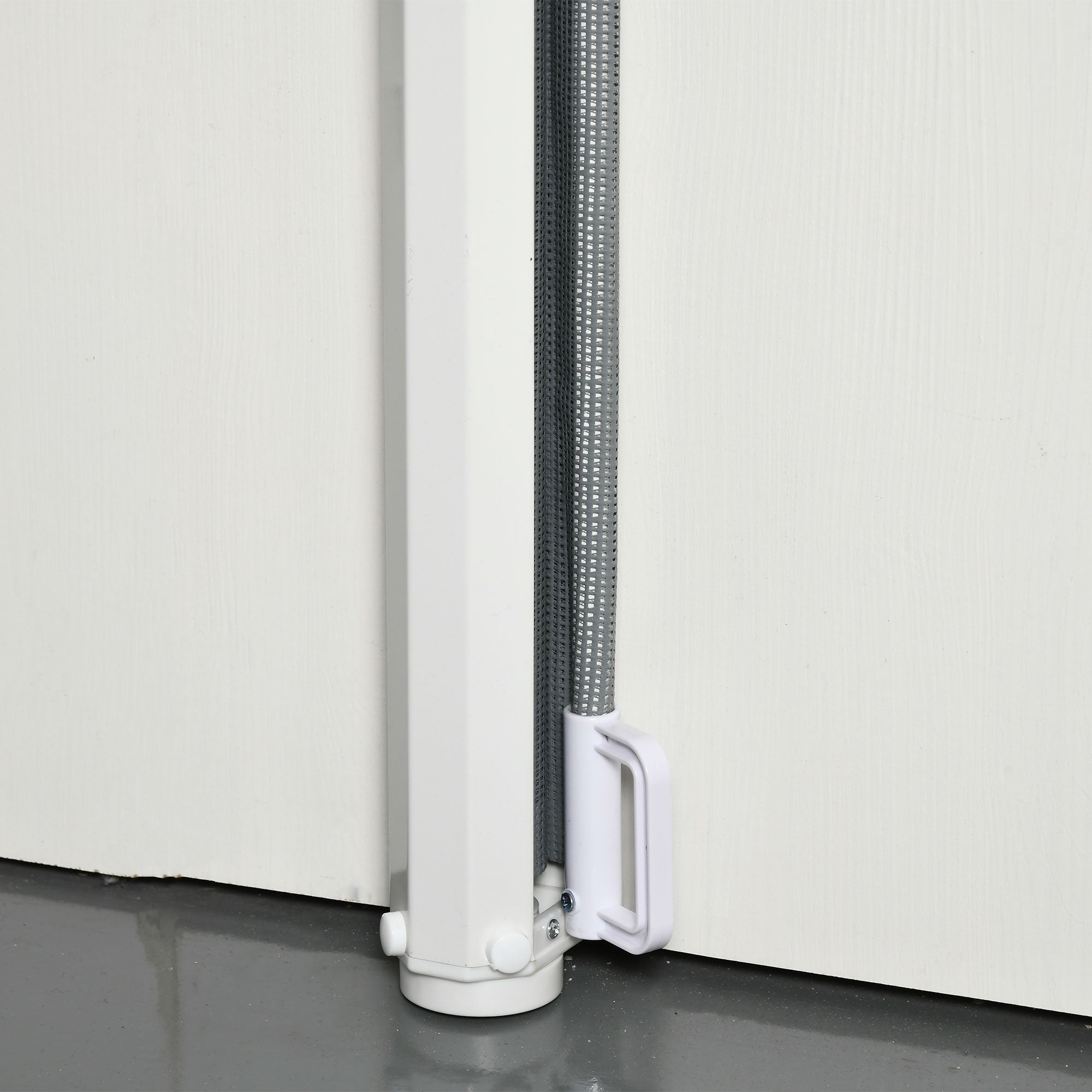 Cancelletto per Cani Estensibile 115x82,5 cm in Poliestere e Acciaio Bianco e Grigio