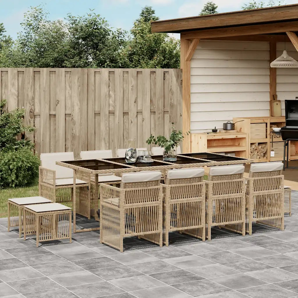 Set da Pranzo da Giardino 13 pz con Cuscini Beige in Polyrattan 3210982