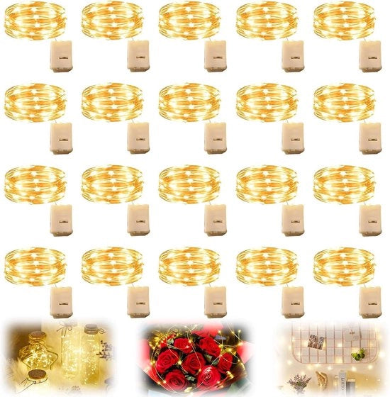 20 filamenti a batterie - 2 m x 20 led - caldo bianco - cavo di illuminazione impermeabile - mini cavo di illuminazione per festa camera da letto - Halloween matrimonio.