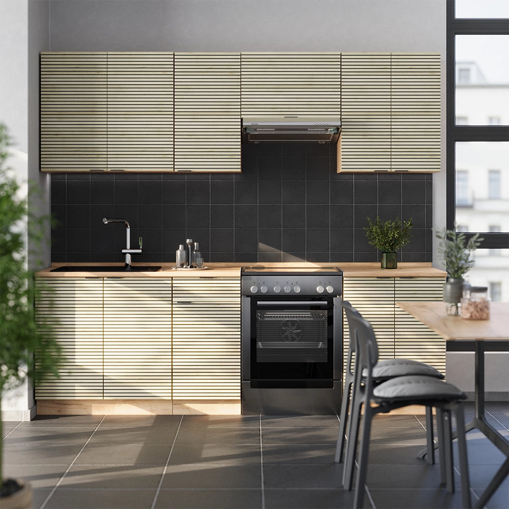 Cucina componibile Fame-Line Pannello in quercia/Rovere dorato 240 cm, PL Marmo Vicco