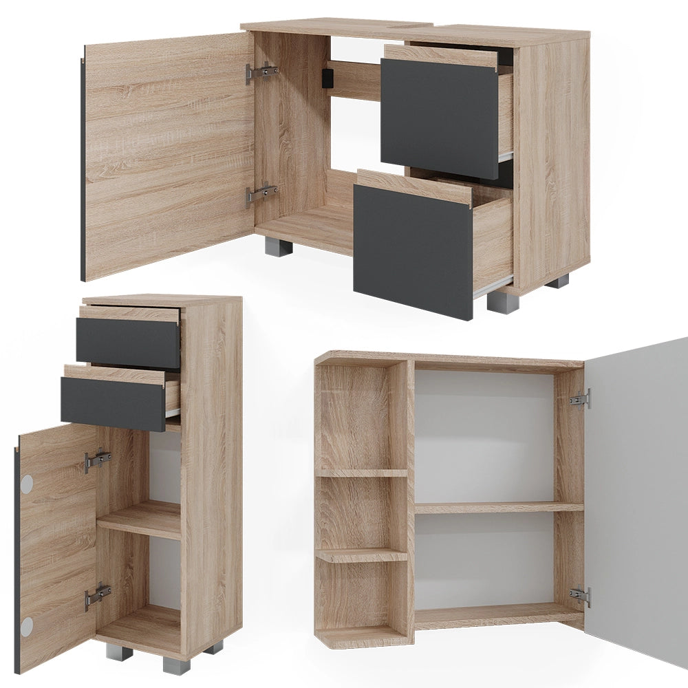 Vicco Set mobili bagno Sonoma 3 parti, con armadio midi