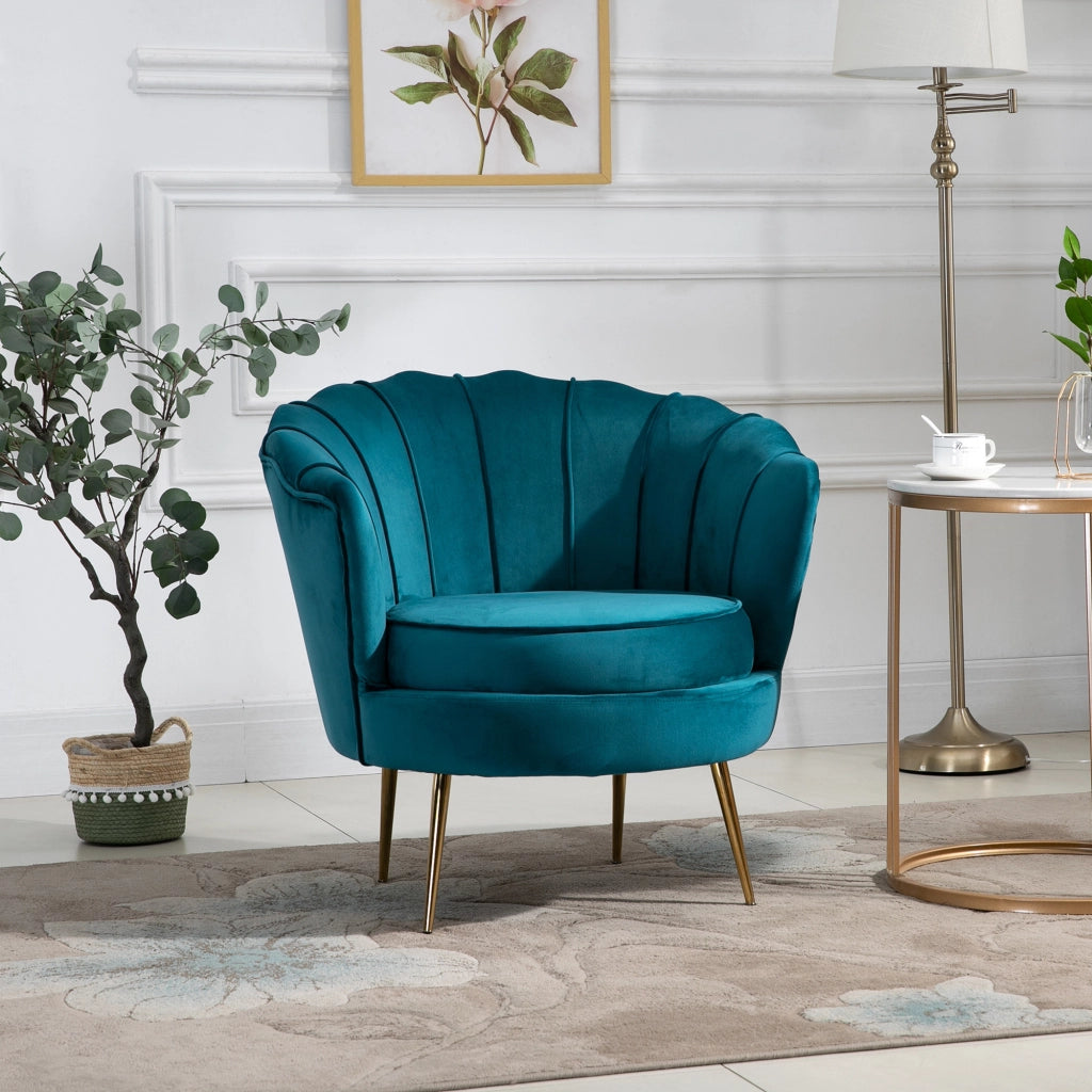 Poltrona Vintage Imbottita in Velluto ¨C zephmum ¨C Verde Petrolio 79x77x77cm