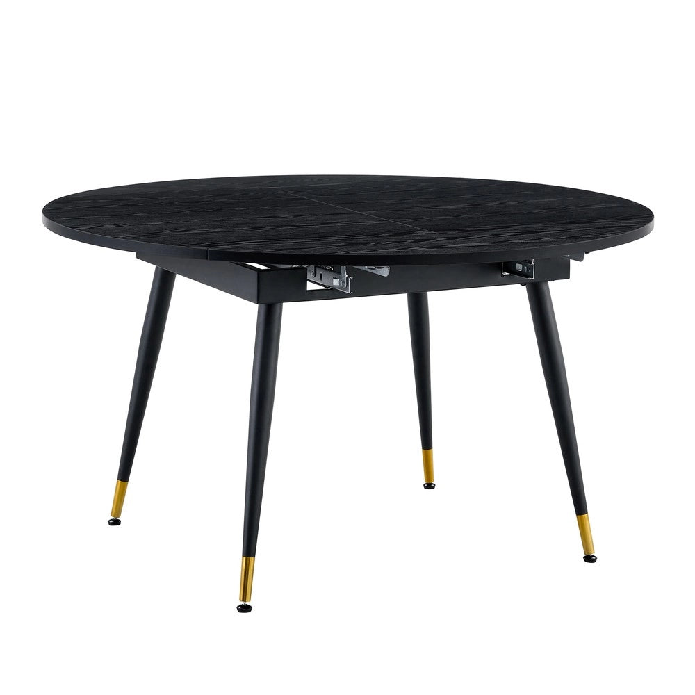 Tavolo da Pranzo Allungabile Rotondo/Ovale ¨C MINIMAL ¨C Piano MDF Nero/Noce, Gambe Metallo