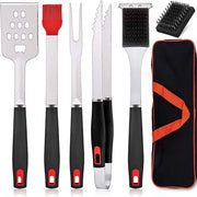 Set di accessori per griglia BBQ da 7 - Set di attrezzi in acciaio inossidabile con tasca di stivaggio - Resistente al calore e al detersivo per piatti