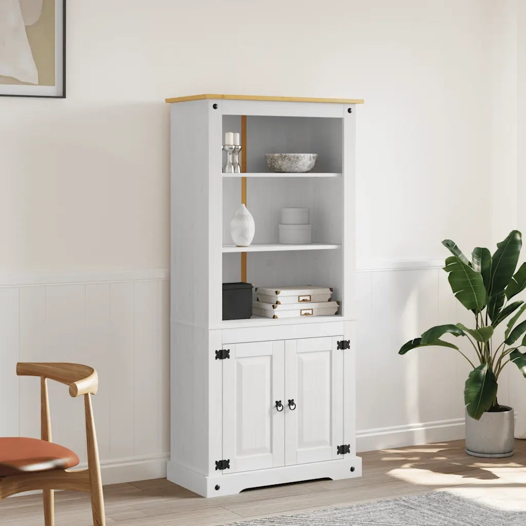Credenza-Buffet-Armadio da cucina in Legno di Pino Messicano Corona Bianco 80x40x170 cm