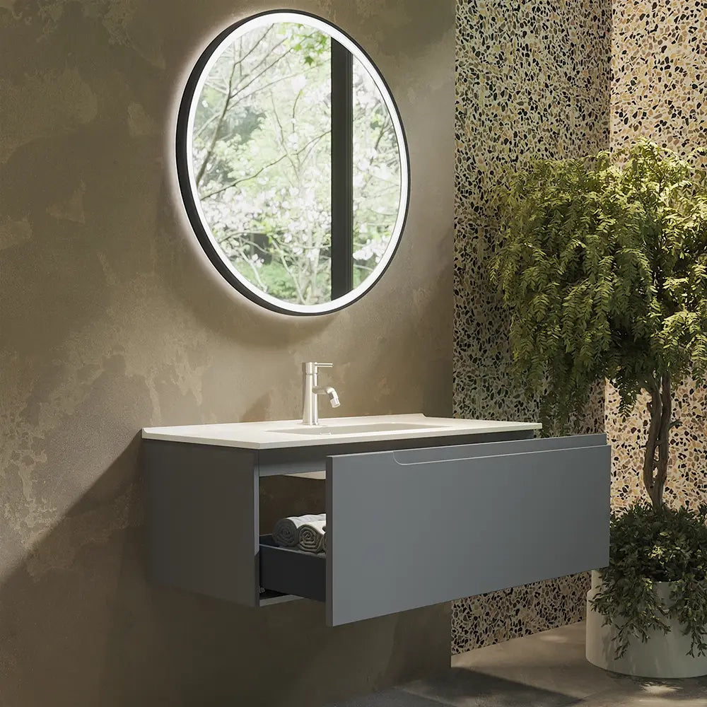 Mobile bagno sospeso 80 cm un cassetto color grigio opaco con lavabo  | Moor