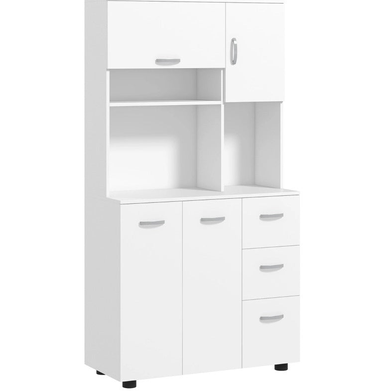 Credenza da cucina 89x39,5x168 cm bianca, 3 cassetti, 3 ripiani