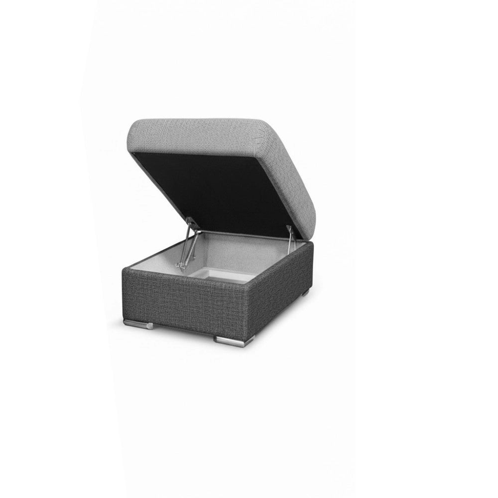 Divano Letto Angolare Sophie con Penisola Destra, 2 Pouf Estraibili e Pouf Contenitore – grigio e Grigio Chiaro