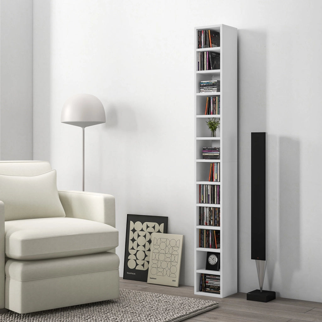 Cassettiera per CD e DVD con 12 compartimenti ¨C Minimal ¨C Bianco 21x20x175 cm