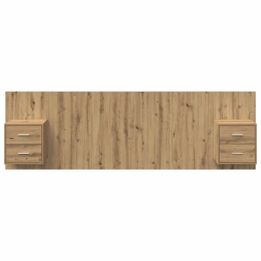 Testiera | Testata con Comodino 3 pcs Rovere artigianale Legno multistrato
