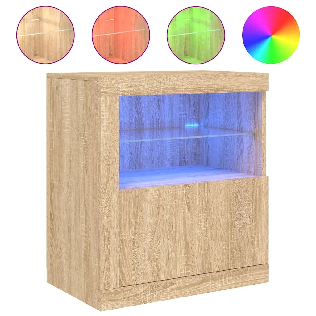 Credenza | Madia | Buffet da pranzo | Armadio da pranzo con Luci LED Rovere Sonoma 60,5x37x67 cm