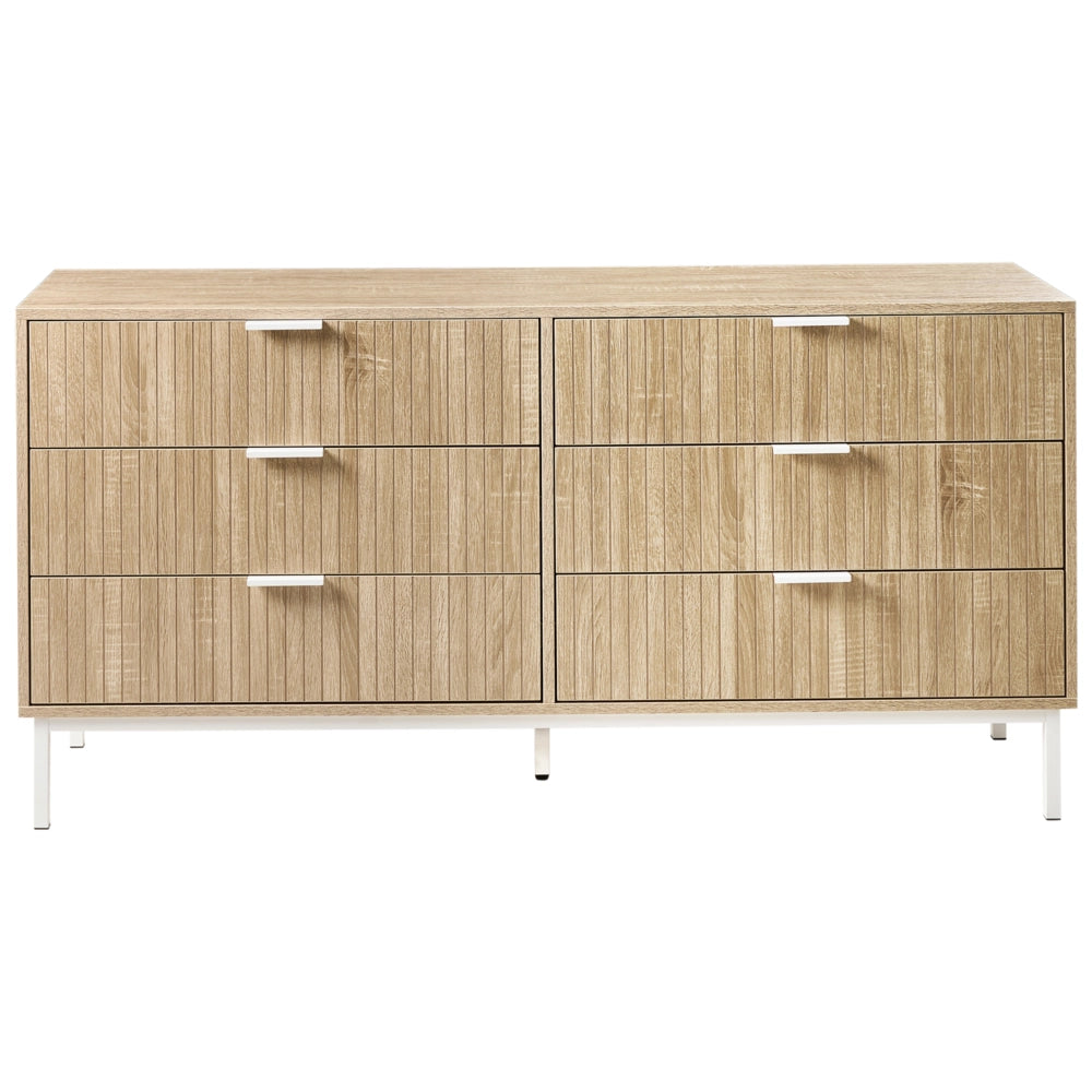 Cassettiera MDF 6 Cassetti marrone chiaro Maniglie Scanalate Frontali Design Moderno Camera da letto Soggiorno