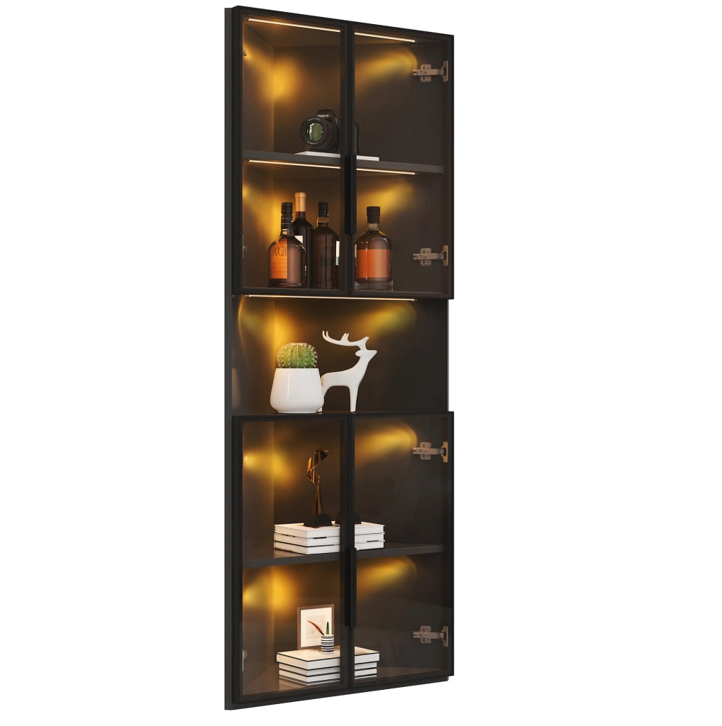 Vetrina angolare triangolare nera 62x32x160 cm con LED
