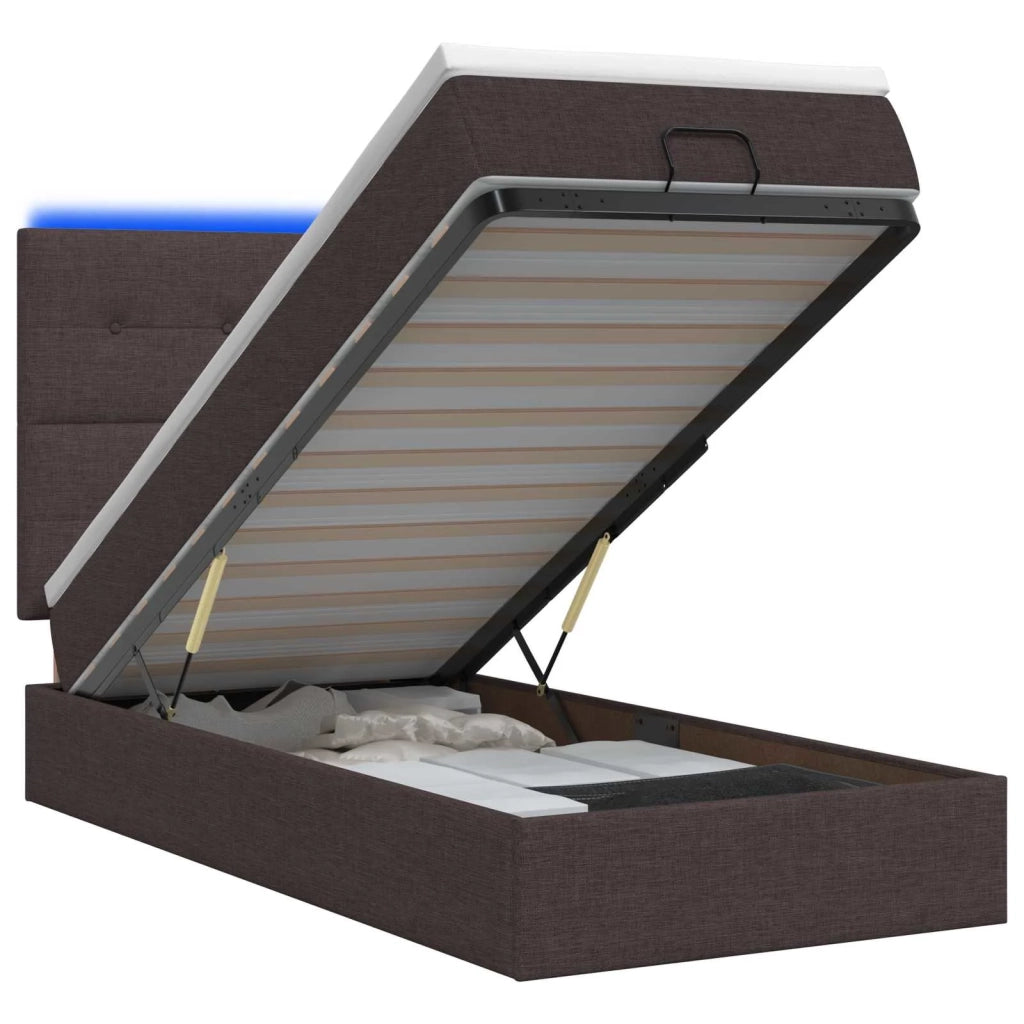 Letto Ottomano con Materasso e LED Marrone Scuro 100 x 200 cm 3458051