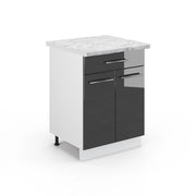 Mobiletto base per cucina Fame-Line Antracite lucido/Bianco 60 cm con cassetto, PL Marmo Vicco