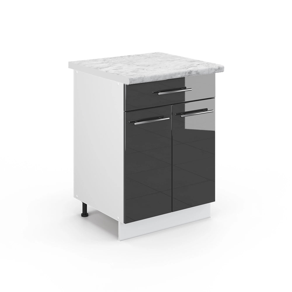 Mobiletto base per cucina Fame-Line Antracite lucido/Bianco 60 cm con cassetto, PL Marmo Vicco