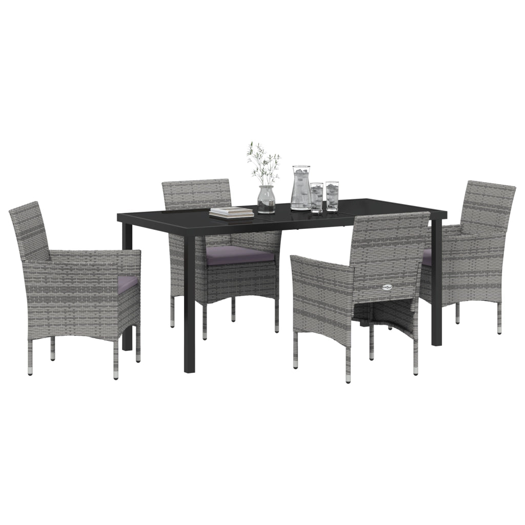 Set da Pranzo da Giardino 5 pezzi Grigio Rattan PE
