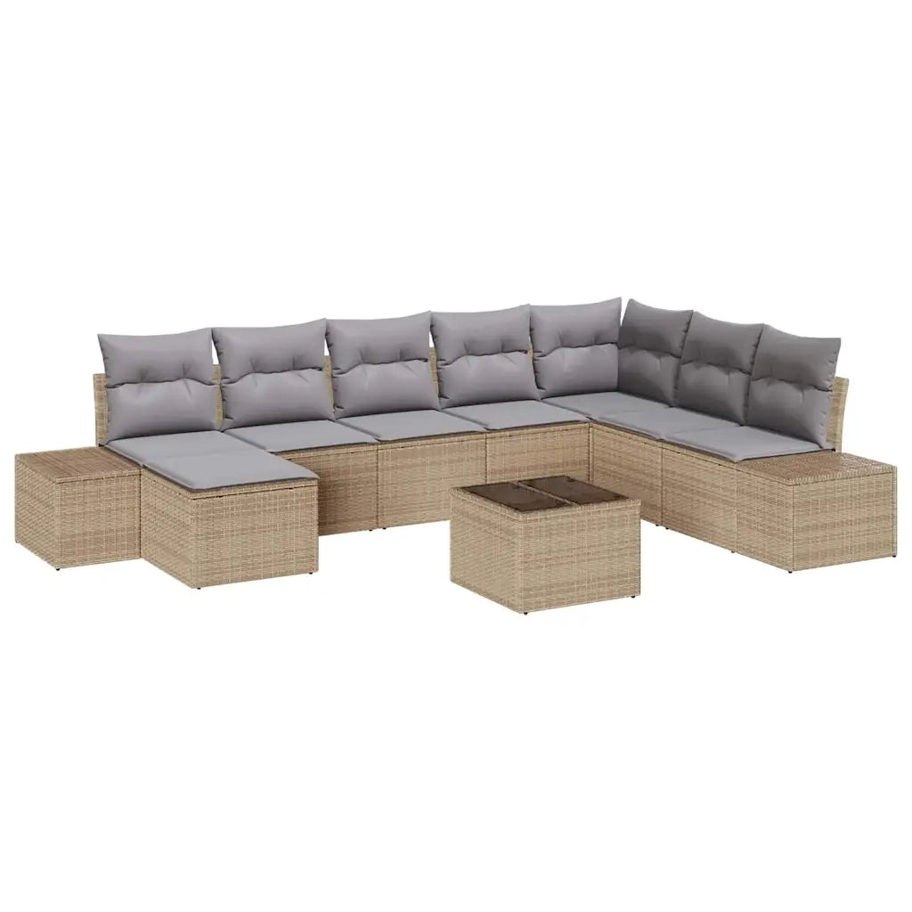 Set Divano da Giardino 8 pcs Beige e Grigio Chiaro polyrattan
