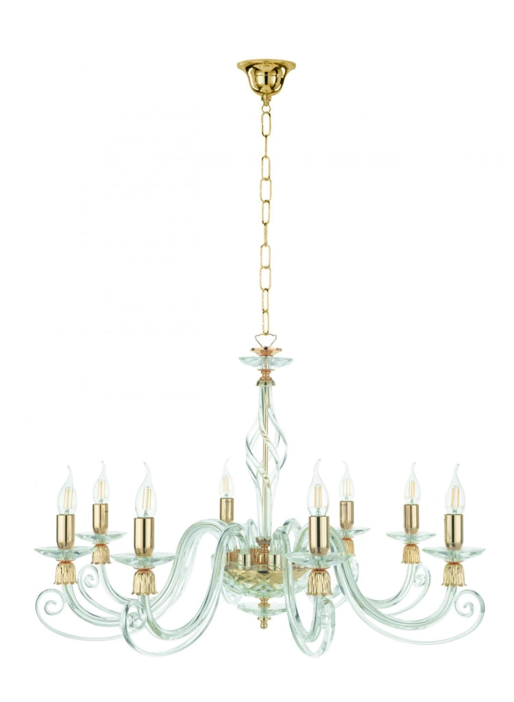 LAMPADARIO 1306 8 LUCI TRASPARENTE E ORO ATTACCO E14 D.84CM