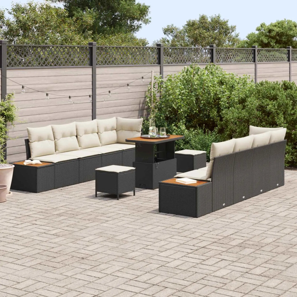 Set Divano da Giardino con cuscino 11 pcs Nero e Crema 3363280