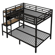 Letto a castello 140×200 cm con scrivania; ripiani; LED; USB; senza materasso; in metallo; nero