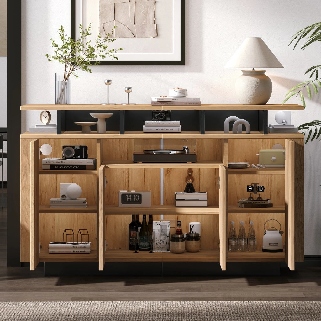 Credenza e madia con 4 ante e 3 vani aperti per soggiorno e ingresso in truciolare natural 140 × 40 × 85 cm