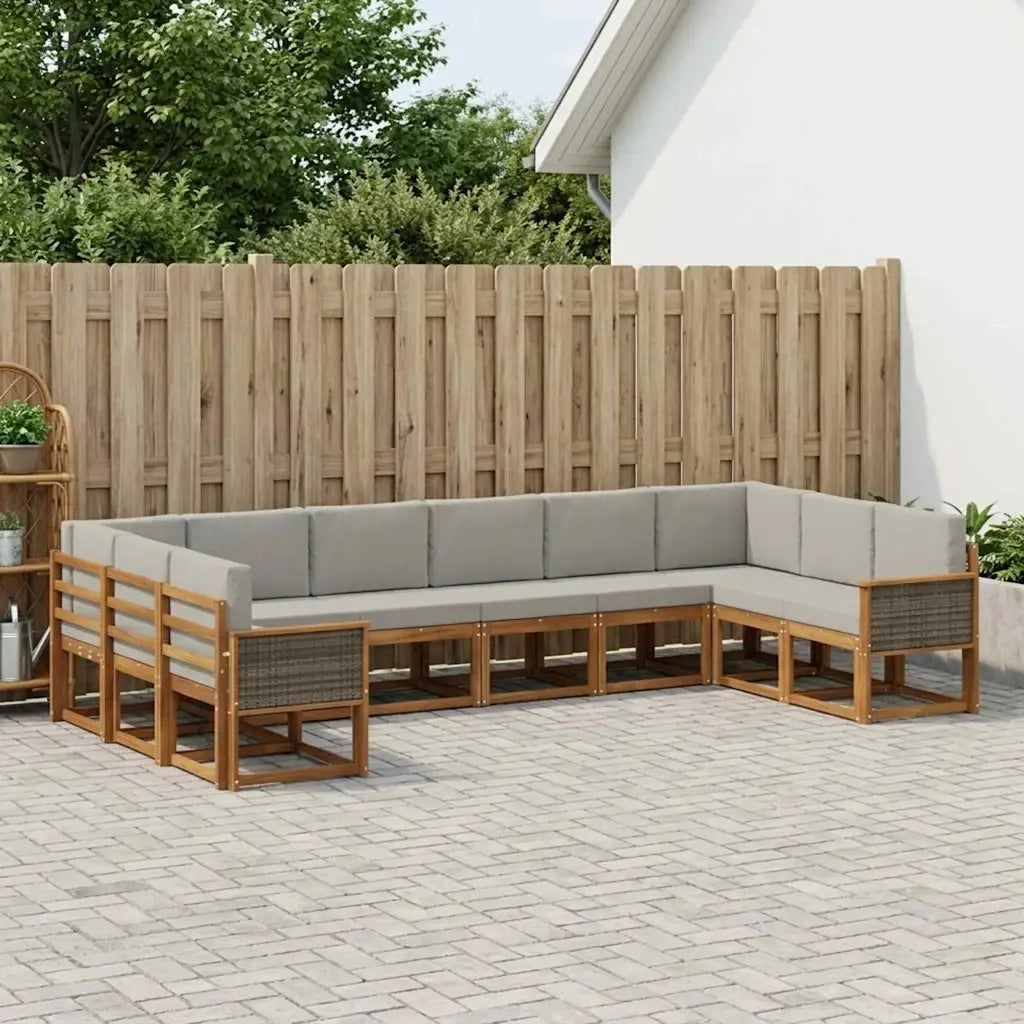 Set di divani da esterno 10 pcs Naturale e Grigio Chiaro