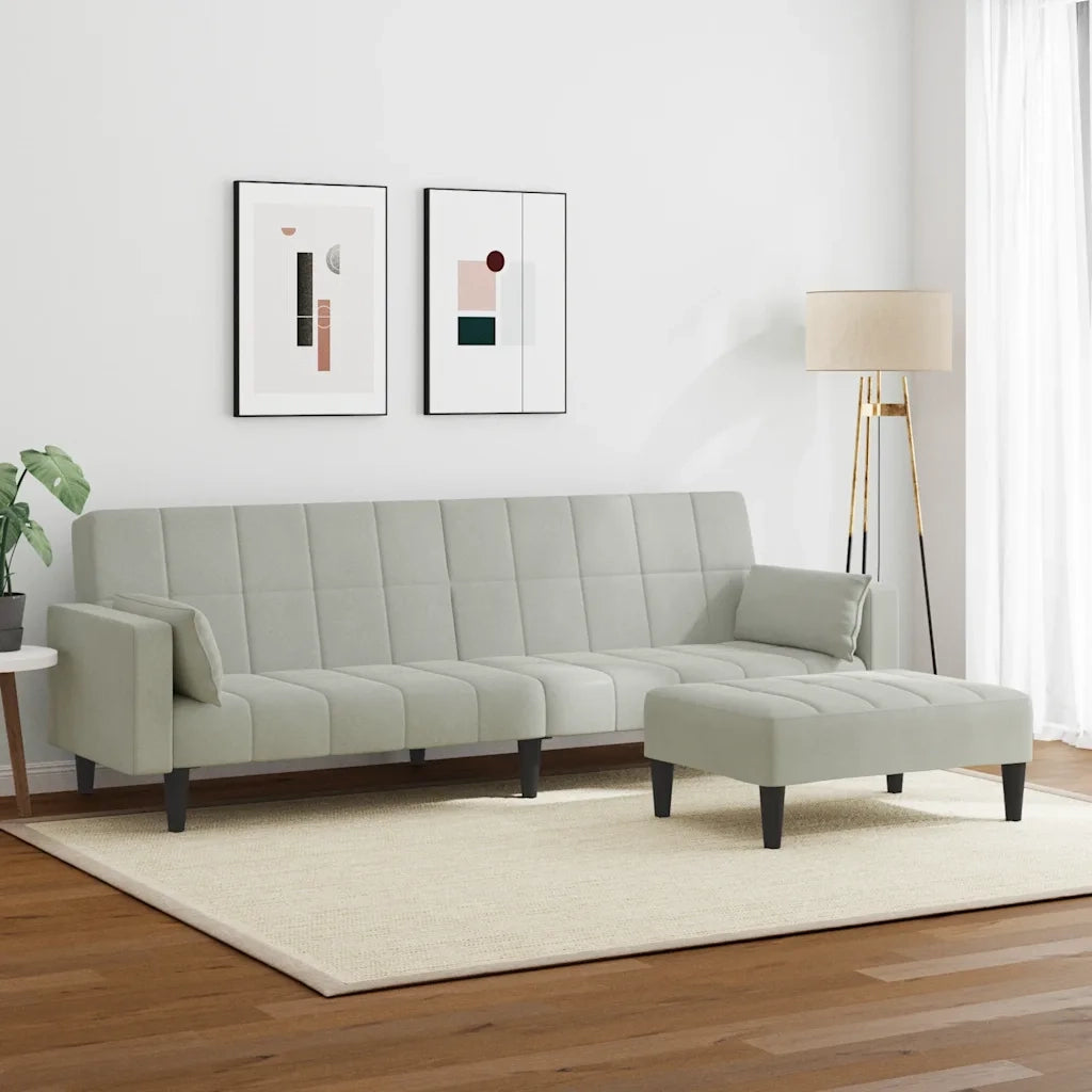 Divano Letto a 2 Posti con Poggiapiedi-Sofa Letto 2 Posti-Daybed Grigio Chiaro in Velluto 919499