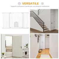 Cancelletto per Cani Estensibile con Porta a Chiusura Automatica 75-131x76 cm in Metallo e ABS Bianco
