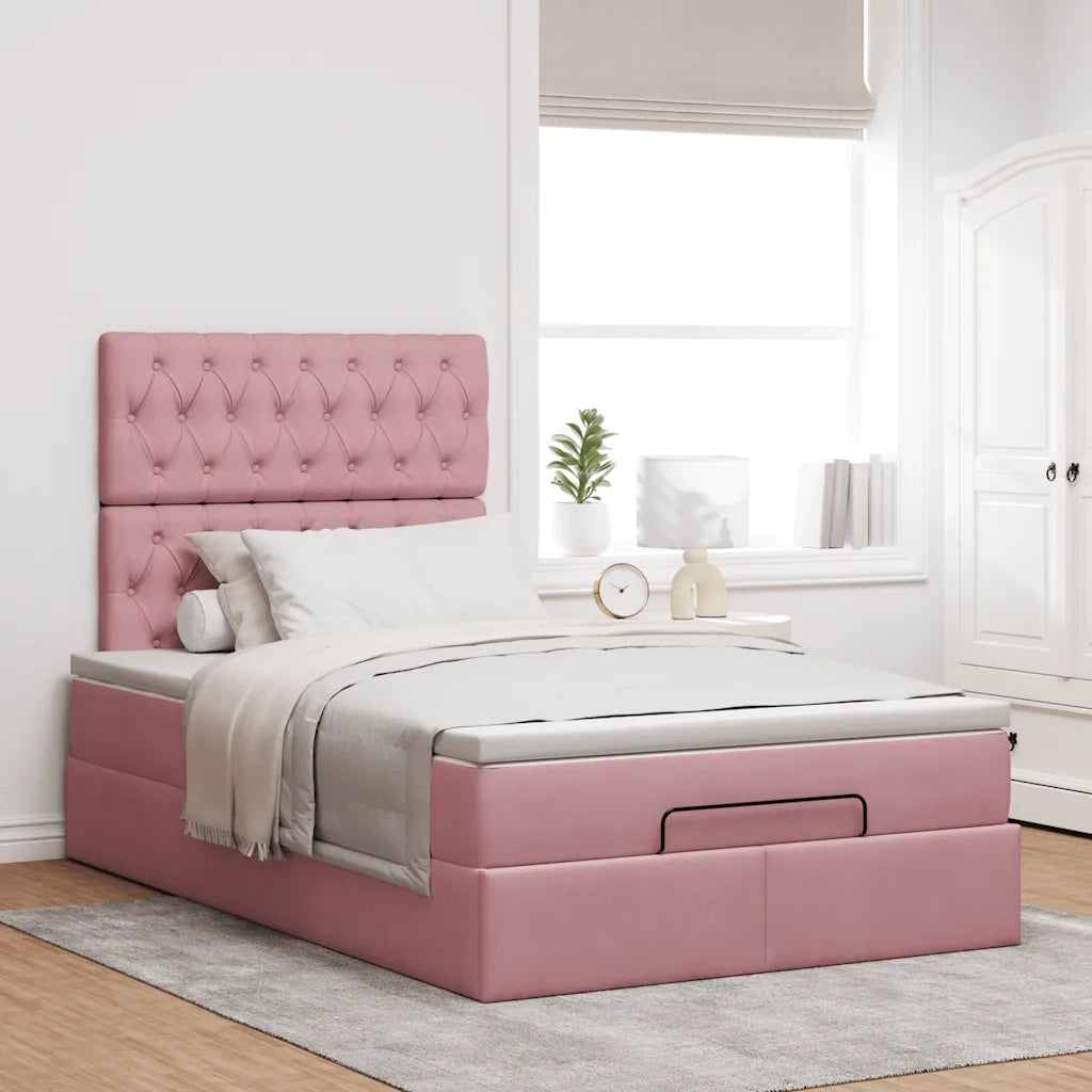 Struttura Letto Pouf con Materassi Rosa 120x190 cm Velluto 3314383
