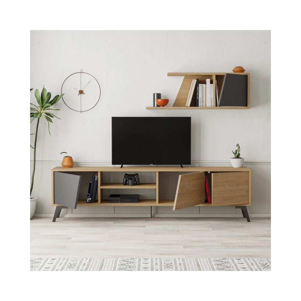 Mobile porta Tv Fiona 180X35,6X48 con mensola a parete colore rovere antracite