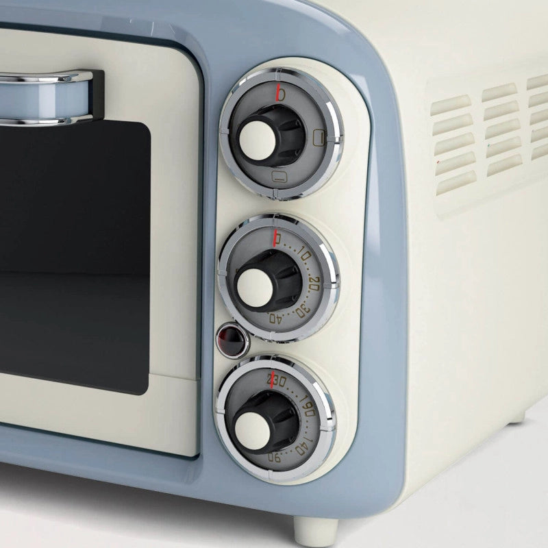 Forno Elettrico 18L - Pizza 30cm, Doppio Vetro, 1380W, Design Vintage - Celeste