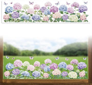 Sticker per vetro Decorativo, Veramente Removibile, 120cm x 30cm, 1 Adesivo, Disegno Hortensia e Farfalla