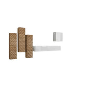 Set di mobili da salotto SWITCH III design, colore bianco e quercia Wotan. Finiture lucide e effetto quercia fresata.