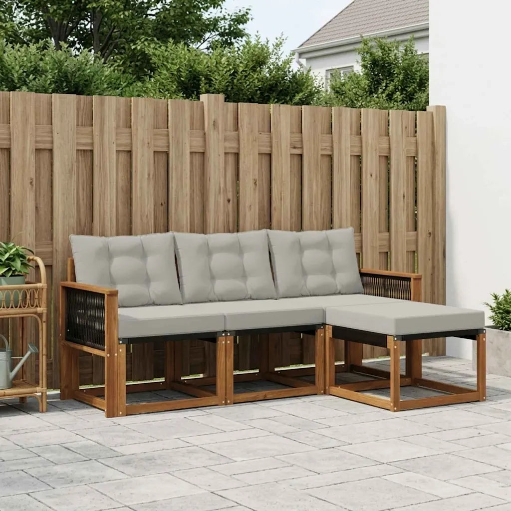 Set di divani da esterno 4 pcs Naturale e Grigio Chiaro