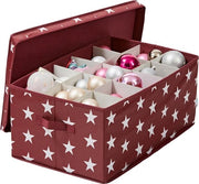 Cassetto per palline di Natale, con 30 contenitori, rosso con stelle, dimensioni 58 x 36 x 25 cm.